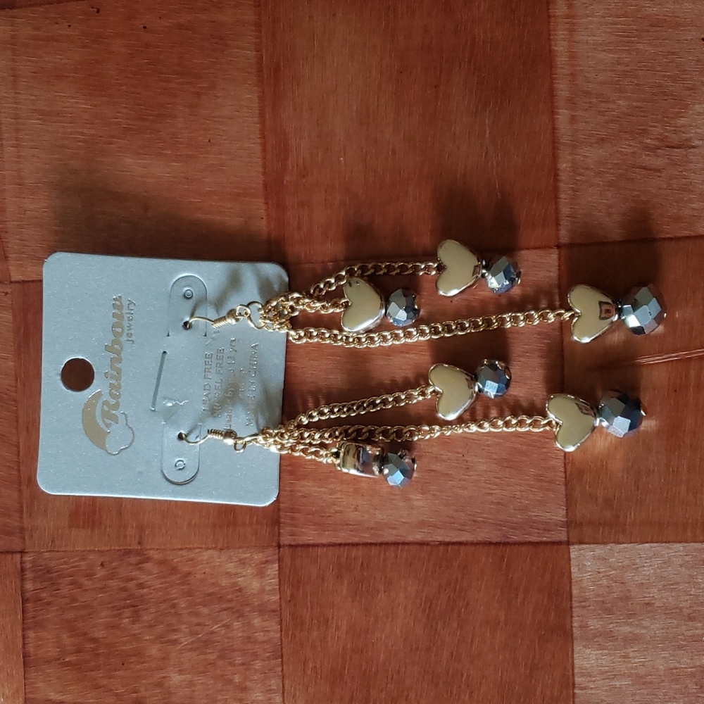 Rainbow Heart Drop Chain Earrings